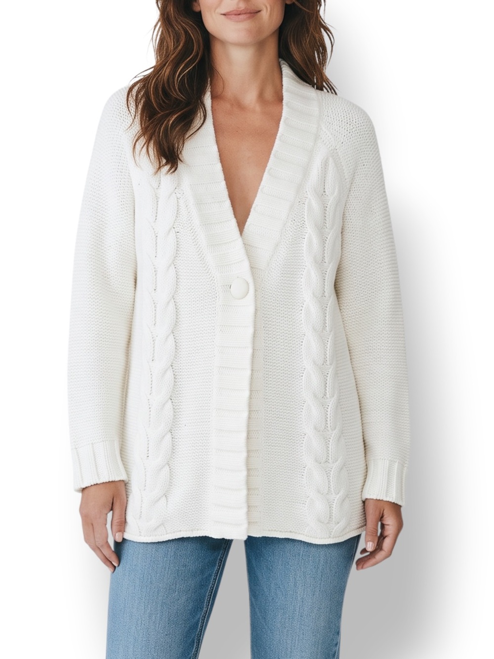 4/$20 J. Jill Ivory Chenille Cable Knit Shawl Collar Cardigan Sweater Medium